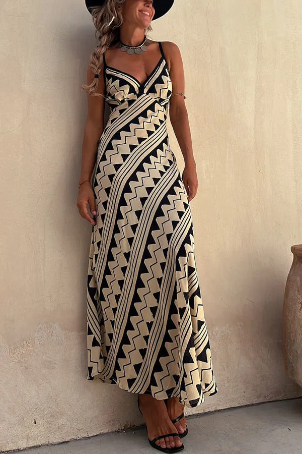 Bohemian print casual halter dress long