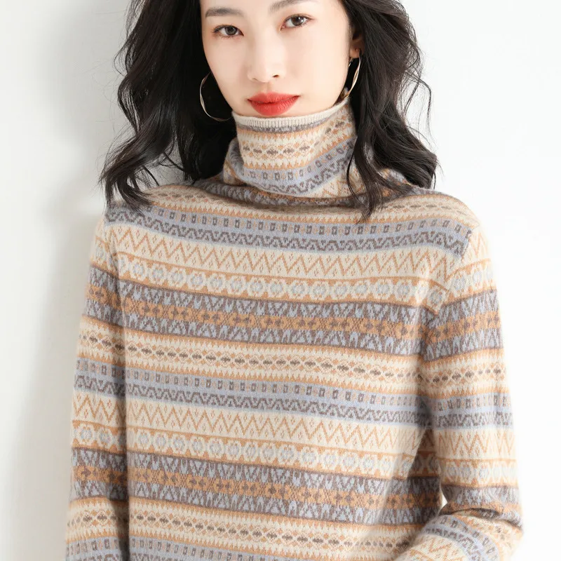 Women Sweater 100% Merino Wool Turtleneck Pullover Women Winter Knitted Sweater Jumpers Autumn Vintage Sweater Knit Top